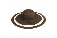 Wide Brim Striped Toyo Straw - Brown/ Natural - HT-8218BN-NT